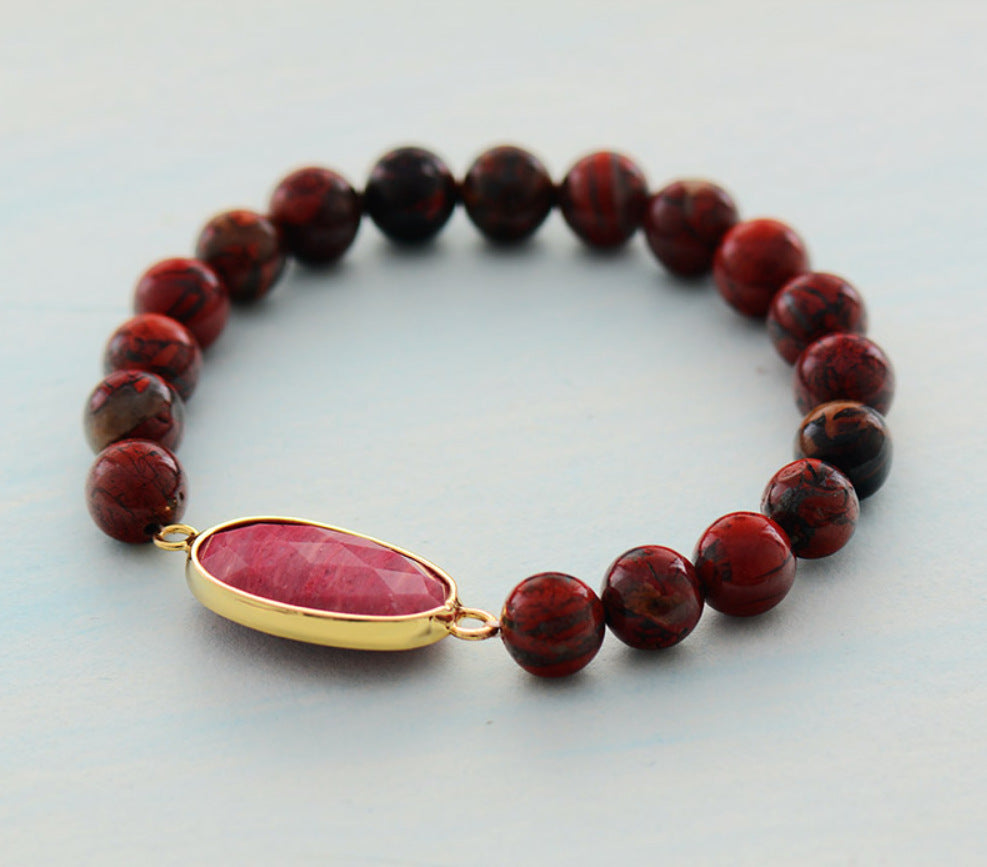 Red Grain Faceted Stone Elastic Bracelet - Beauty Accessories