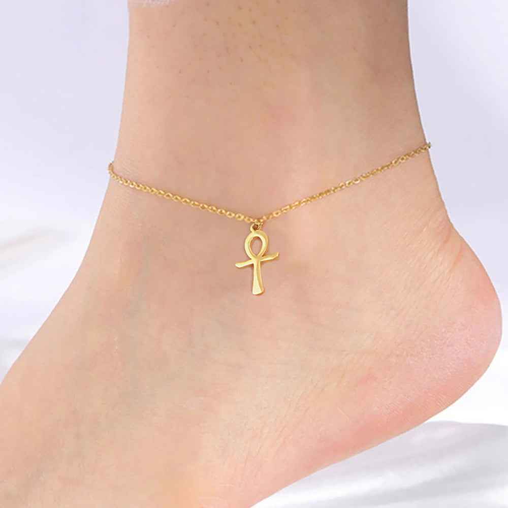 Cross Anklet Stainless Steel Egyptian Pendant - Beauty Accessories