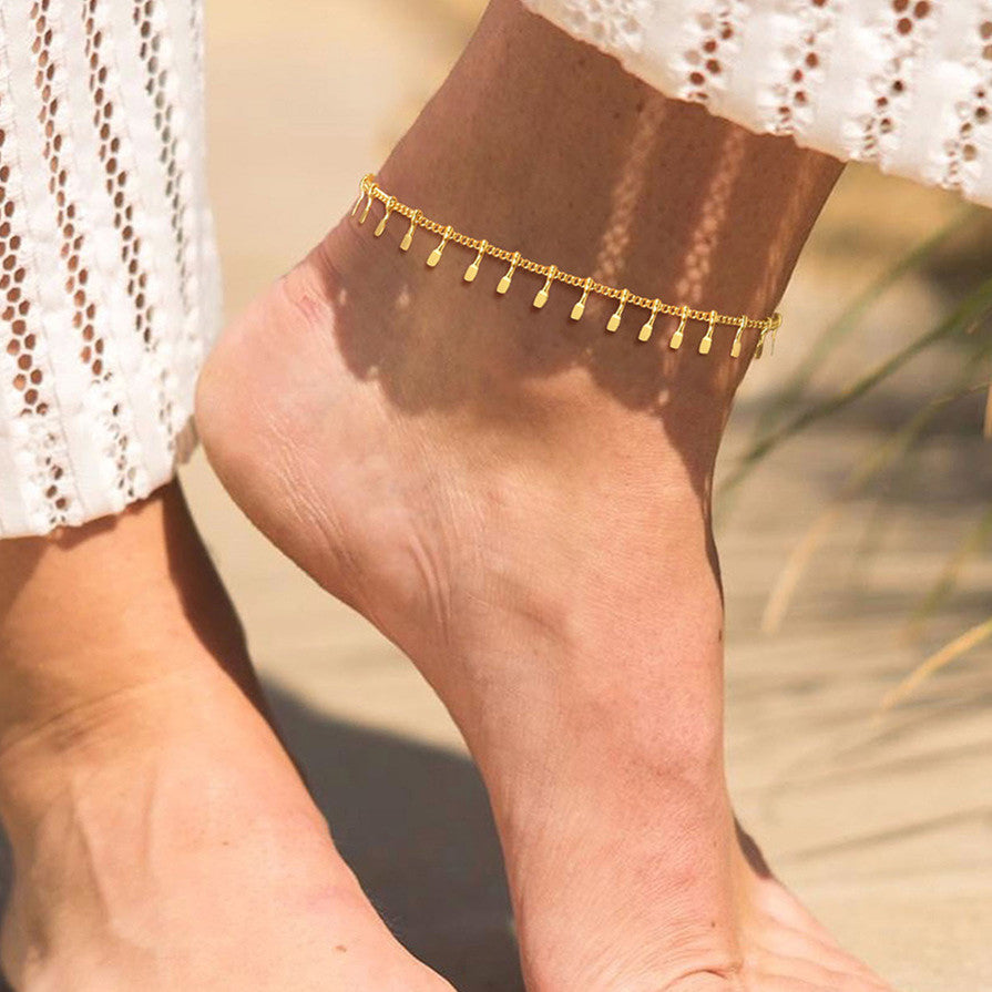 Anklet Stainless Steel Ring Tassel Anklet Bohemian Beach Foot Ornaments - Beauty Accessories