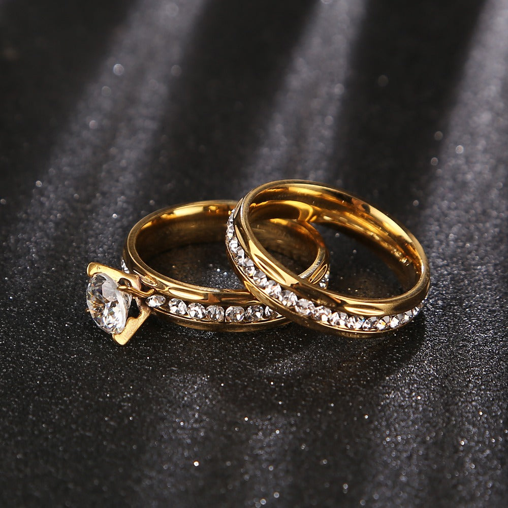 Gold Wedding Rings Stainless Steel Engagement Ring - Beauty Accessories