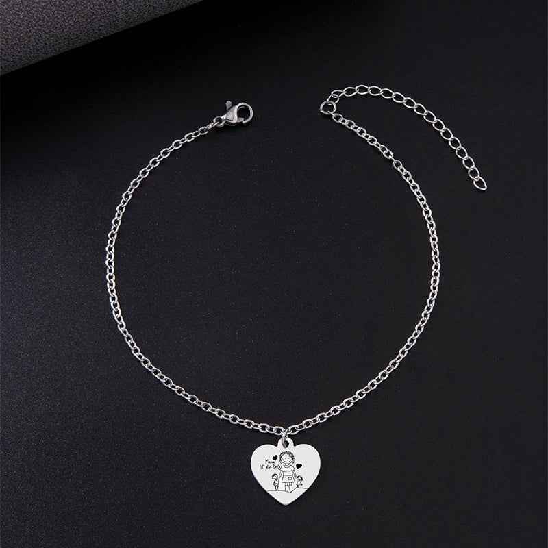 New Peach Heart Pendant Anklet Silver Stainless Steel Anklet - Beauty Accessories
