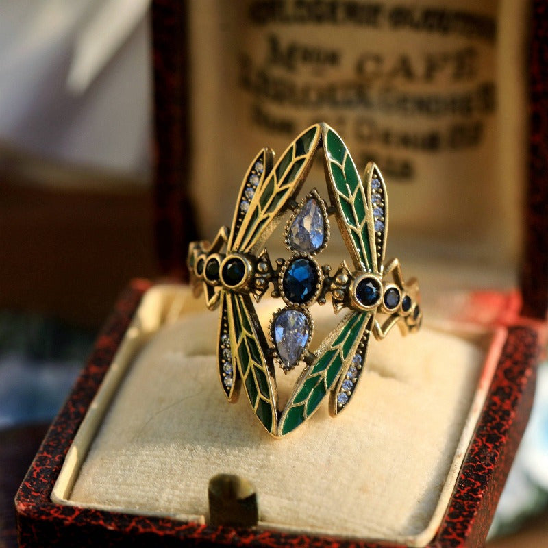 Retro Bohemian-Style Green Dragonfly Ring - Beauty Accessories