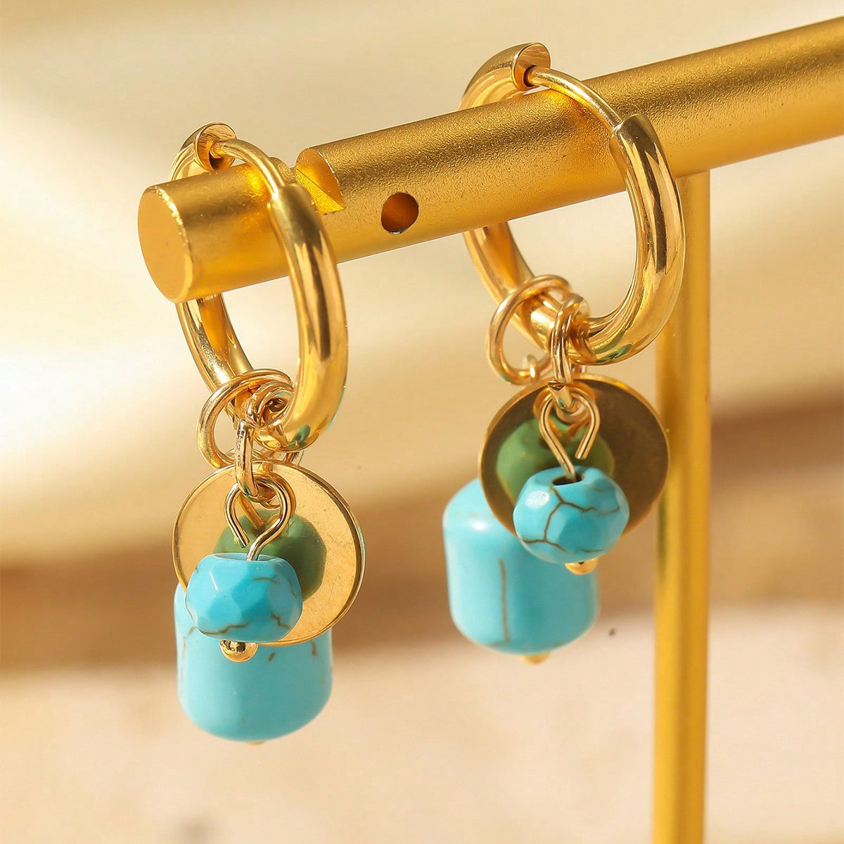 Bohemian Style Natural Stone Turquoise Eardrops - Beauty Accessories