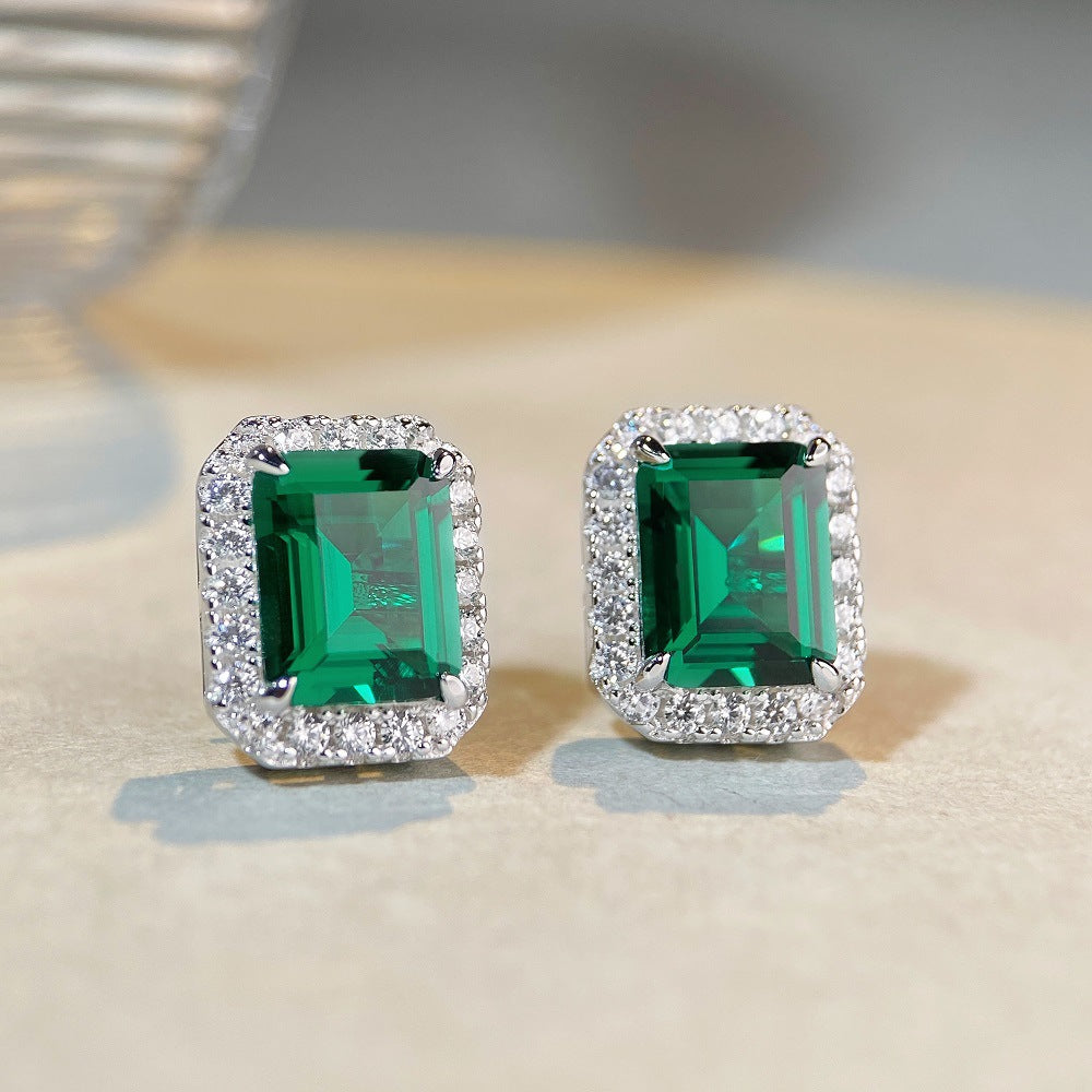 3-carat Emerald Stud Earrings For Women High-carbon Diamonds