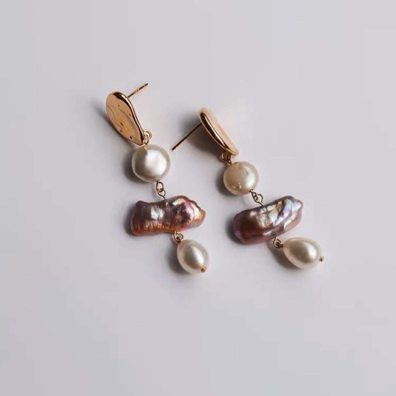Lavender Natural Baroque & Shaped Pearl Earrings