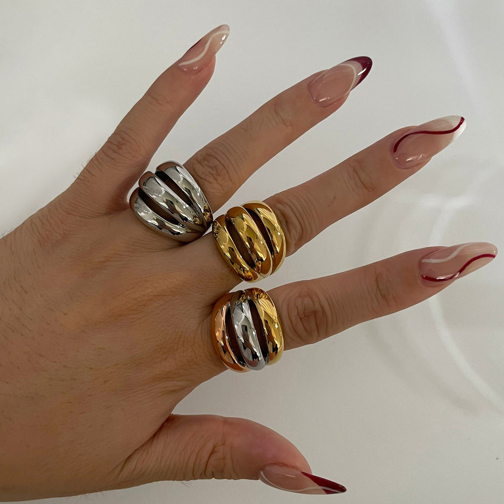 Stainless Steel Hollow Three-ring Three-color Niche Simple Women - Beauty Accessories
