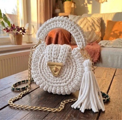 Bohemian Womens Solid-Colored Fabric-Strap Crochet Bag - Beauty Accessories
