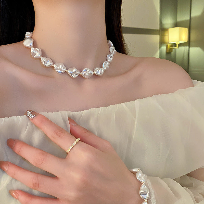 Irregular Pearl Necklace & Bracelet Set Baroque Style - Beauty Accessories