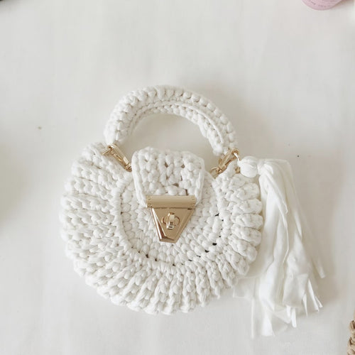 Bohemian Womens Solid-Colored Fabric-Strap Crochet Bag - Beauty Accessories