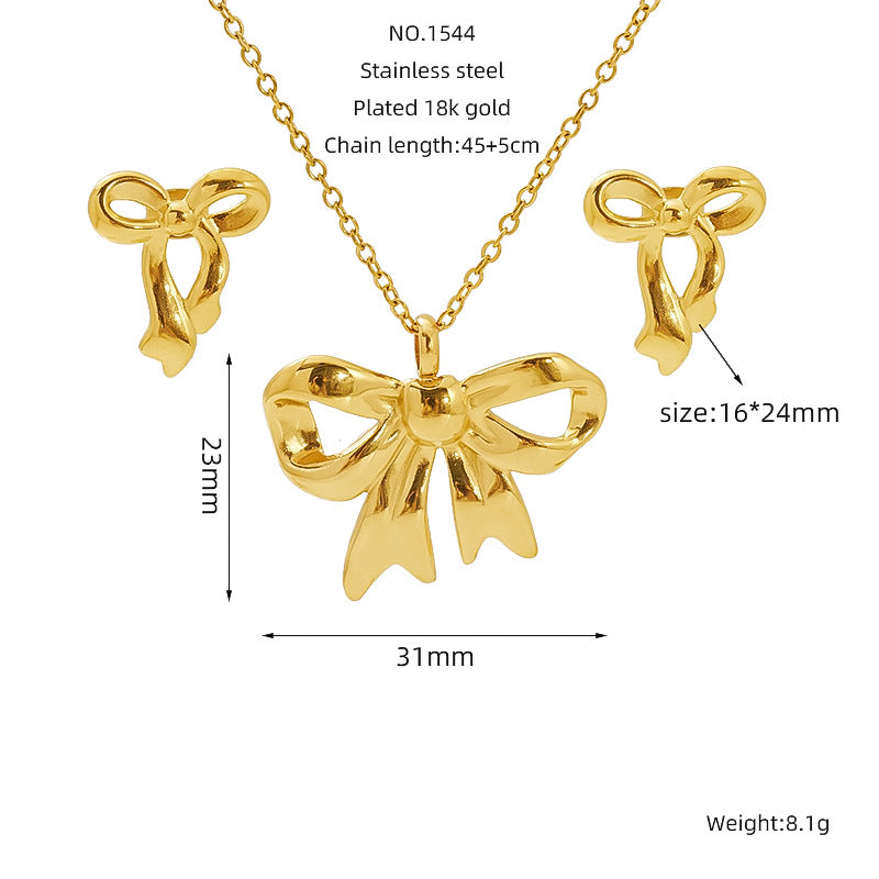 Stainless Steel Vintage Necklace And Stud Set - Beauty Accessories