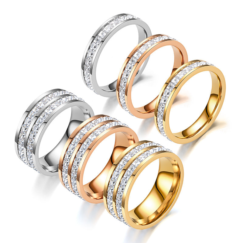Fashion Rhinestones Rings Women Stainless Steel Ring - Beauty Accessories