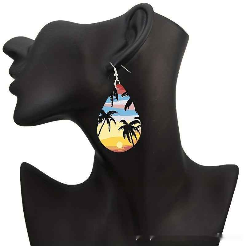 Pattern Small Water Drop Cross Mirror Popular Wooden Earrings