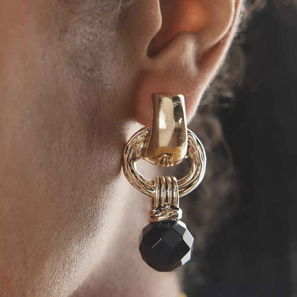 Stainless Steel Black Crystal Earrings