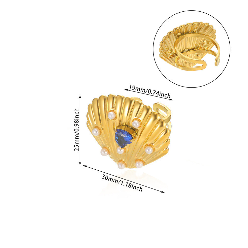 European And American New Stainless Steel Pearl Zircon Ring For Women - Beauty Accessories