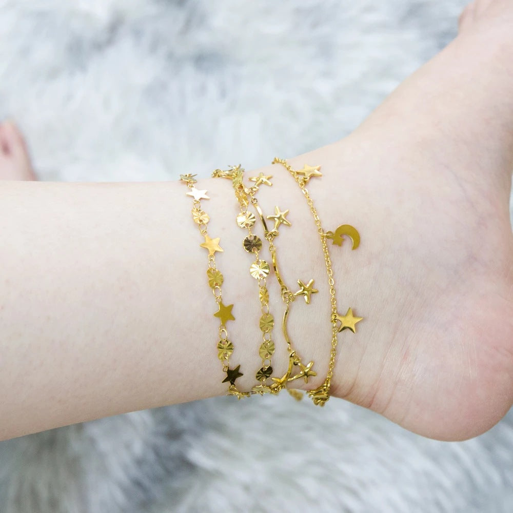 Stainless Steel Anklet Chain Foot Ornaments Female Casual Retro Travel Beach Anklet - Beauty Accessories