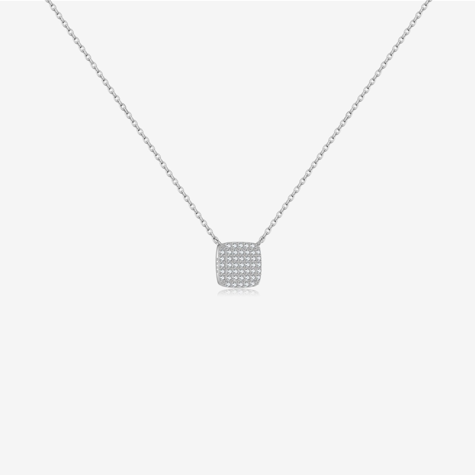 S925 Sterling Silver Square Stone Full Pave Pendant Necklace