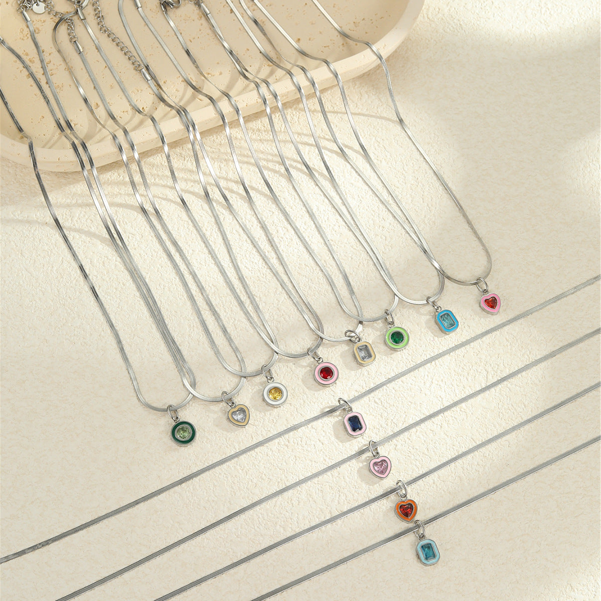Color Zircon Minimalist Summer Stainless Steel Necklace - Beauty Accessories