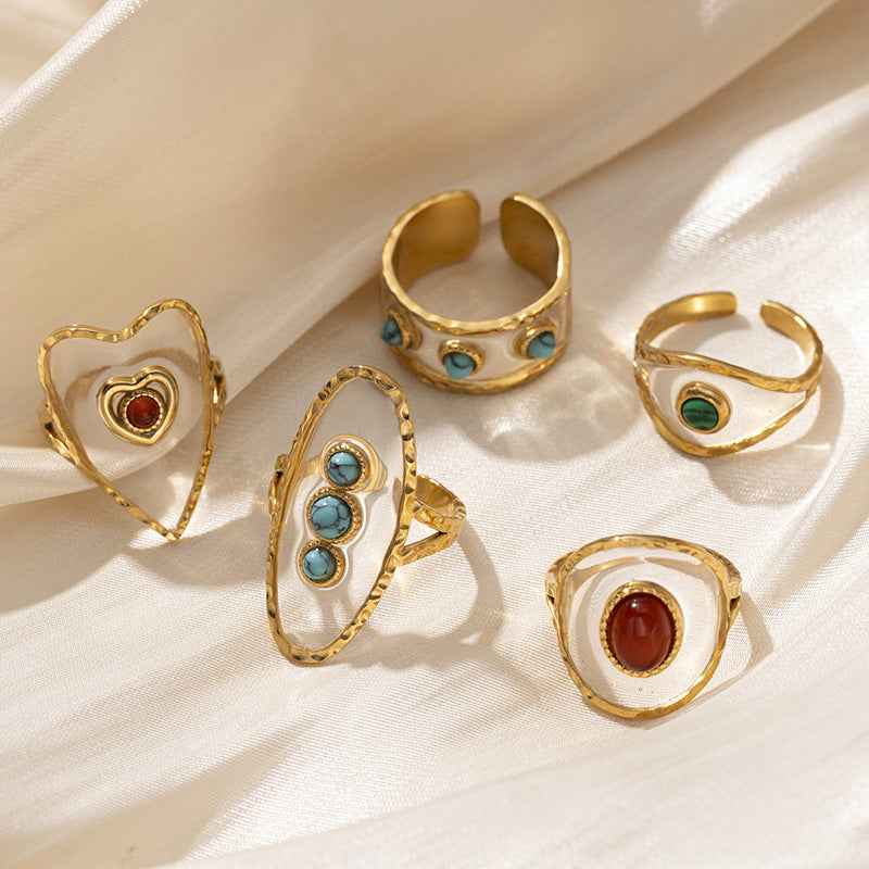 Womens Stainless Steel Turquoise Ring