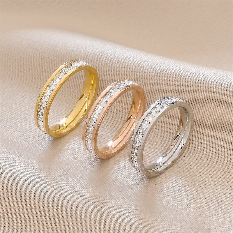 Fashion Rhinestones Rings Women Stainless Steel Ring - Beauty Accessories