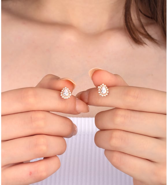 925 Sterling Silver White Stone Teardrop Earrings