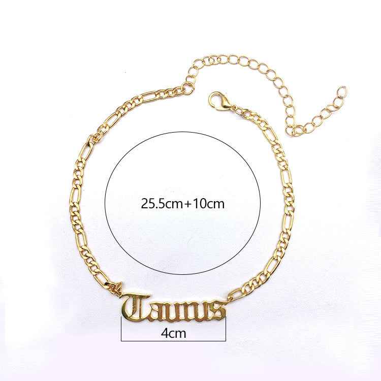 Stainless Steel Female Popular Retro Zodiac Alphabet Anklet - Beauty Accessories