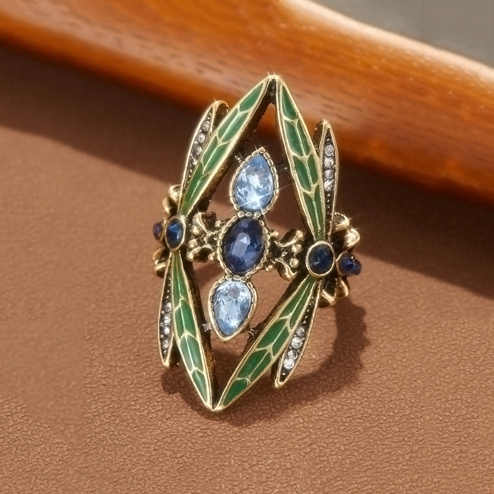 Retro Bohemian-Style Green Dragonfly Ring - Beauty Accessories