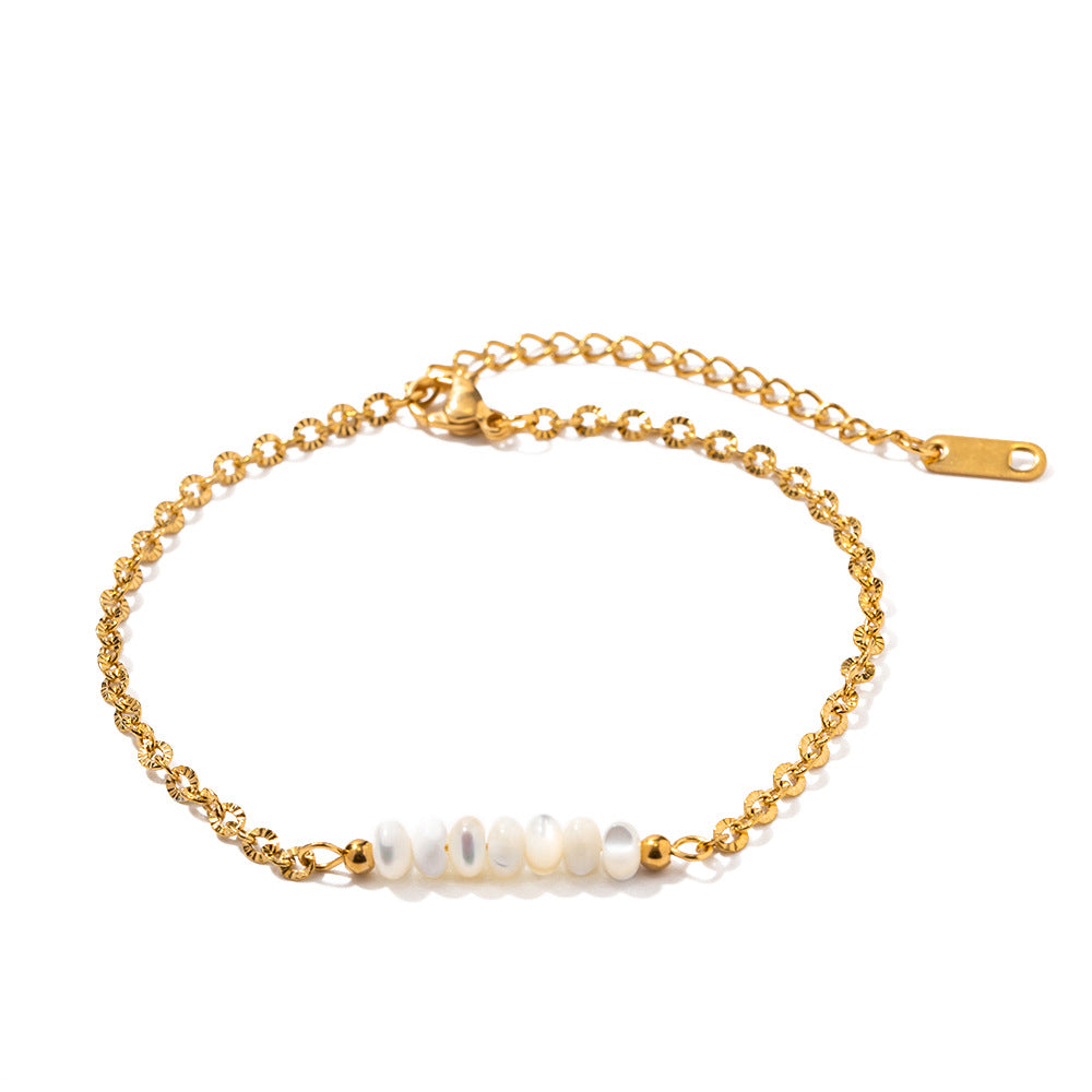 18K Gold Stainless Steel Chain Circular Shell Bracelet