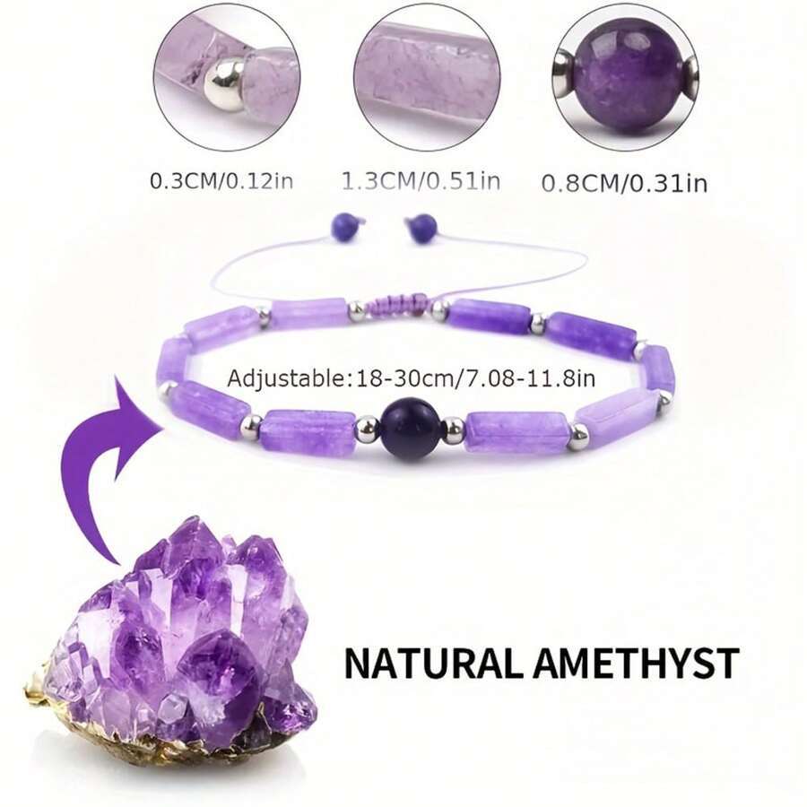 Natural Amethyst Rectangular Women's Braided Anklet