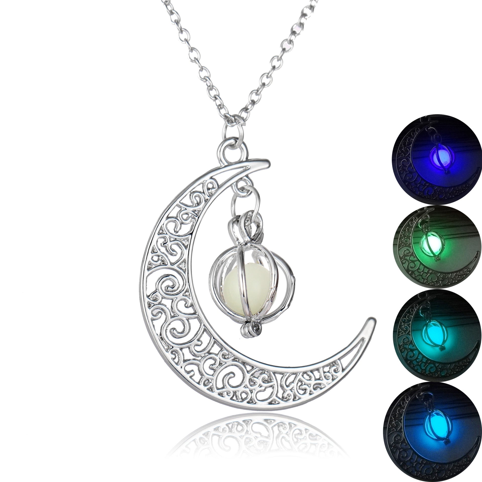 Fashion Moon Natural Glowing Stone Healing Necklace Women Gift Charm Luminous Pendant Necklace Jewelry - Beauty Accessories