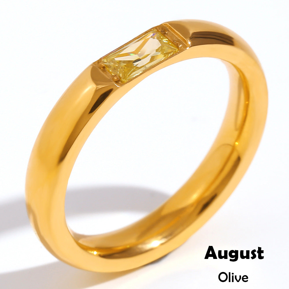 Stainless Steel Plated 18K Gold Rectangular Zircon Ring - Beauty Accessories
