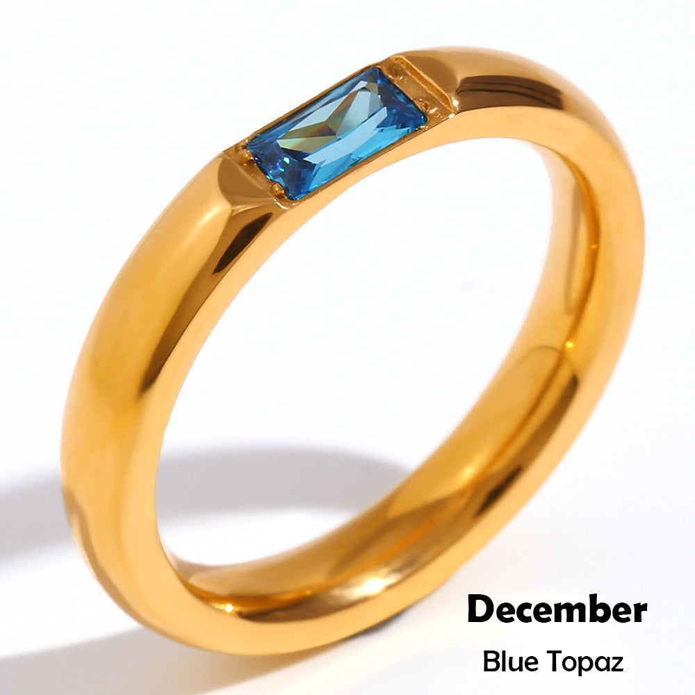 Stainless Steel Plated 18K Gold Rectangular Zircon Ring - Beauty Accessories