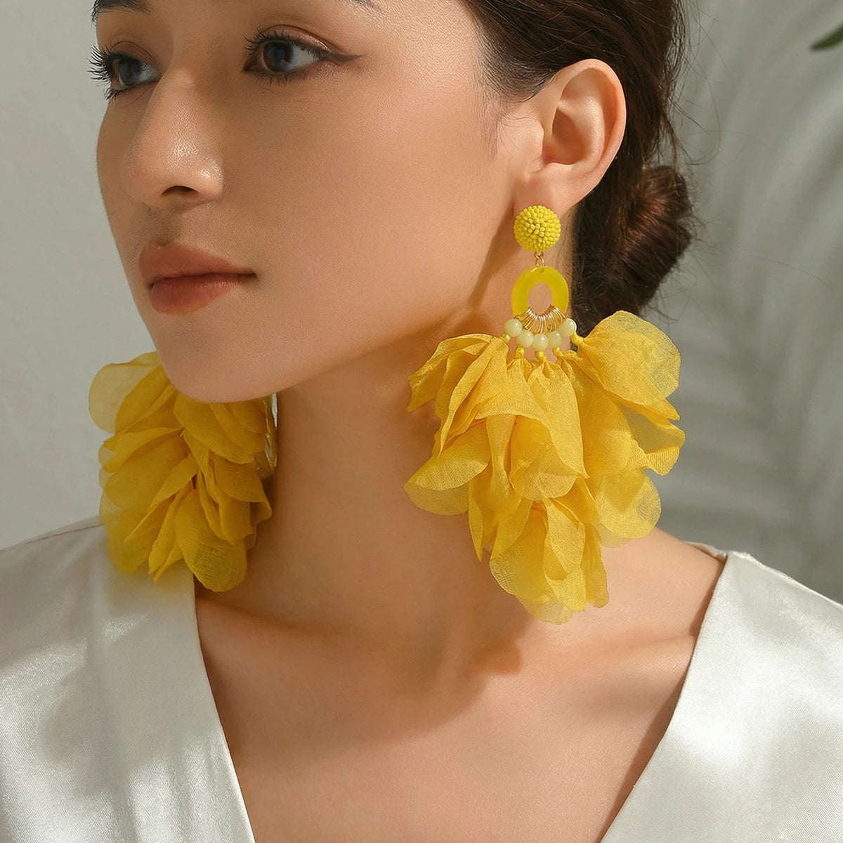 Bohemian Handmade Fabric Chiffon Flower Dangle Earrings - Beauty Accessories