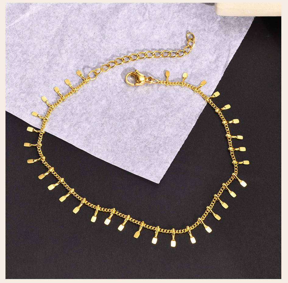 Anklet Stainless Steel Ring Tassel Anklet Bohemian Beach Foot Ornaments - Beauty Accessories