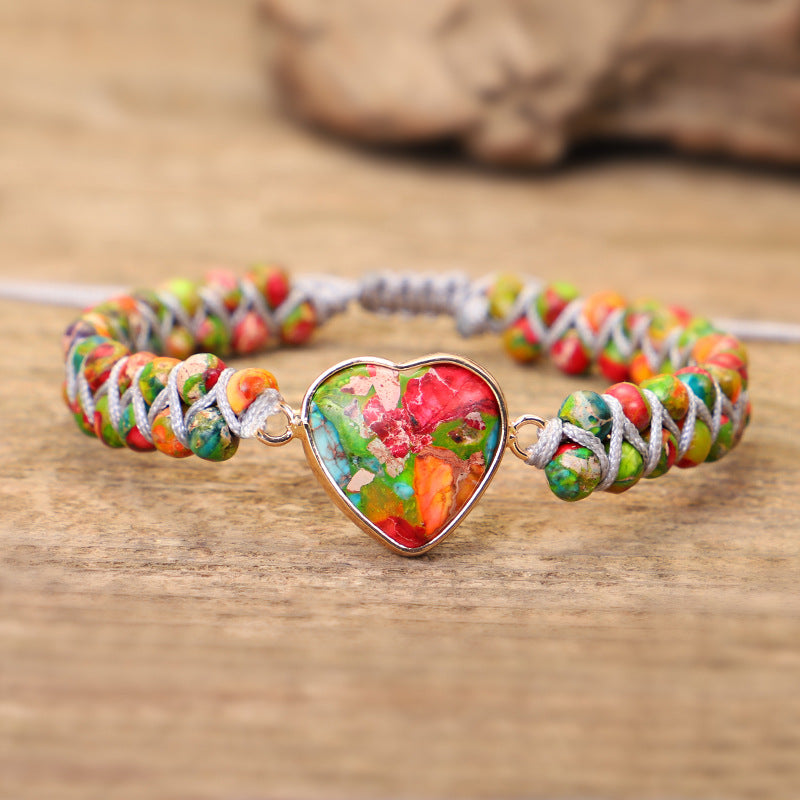 Wrapped Heart-shaped Emperor Bracelet Hand-woven Natural Stone Double Draw - Beauty Accessories