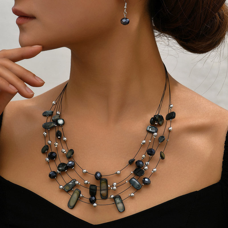 Bohemian Multi-layer Crystal Shell Earrings And Necklace Set - Beauty Accessories