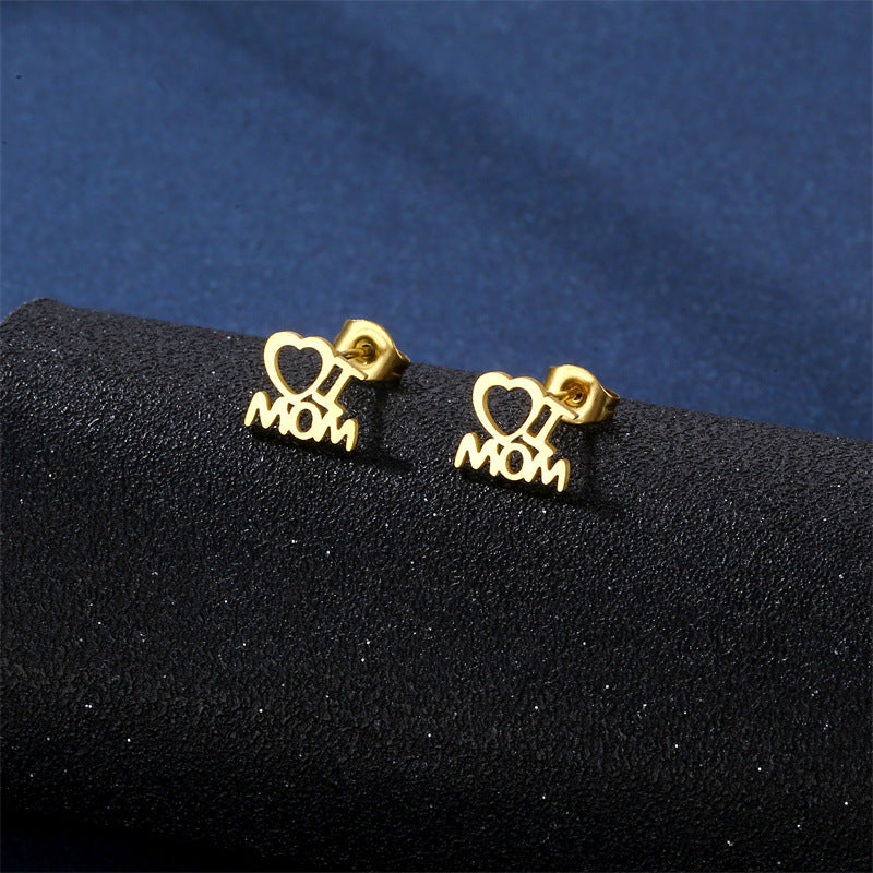 Mother's Day Jewelry Set Stainless Steel Pendant Necklace Earrings - Beauty Accessories
