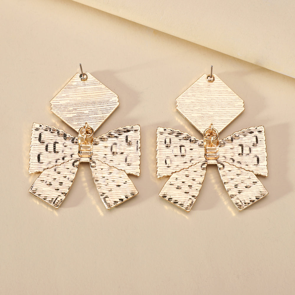 Multicolor Paved Rhinestone Bow Dangle Earrings - Beauty Accessories