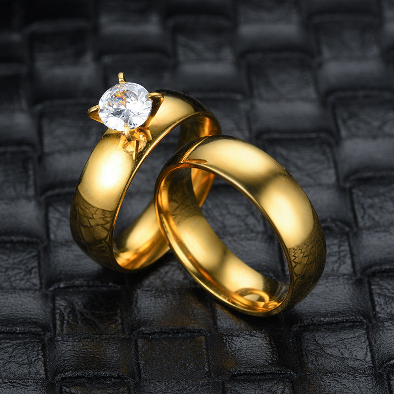 Fashion Stainless Steel Zircon Couple Ring Women