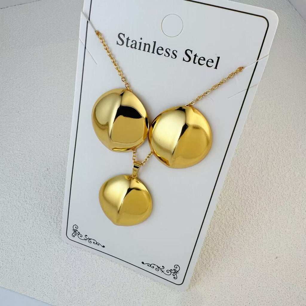 New Stainless Steel Plated 18k Gold Necklace Earring Set - Beauty Accessories