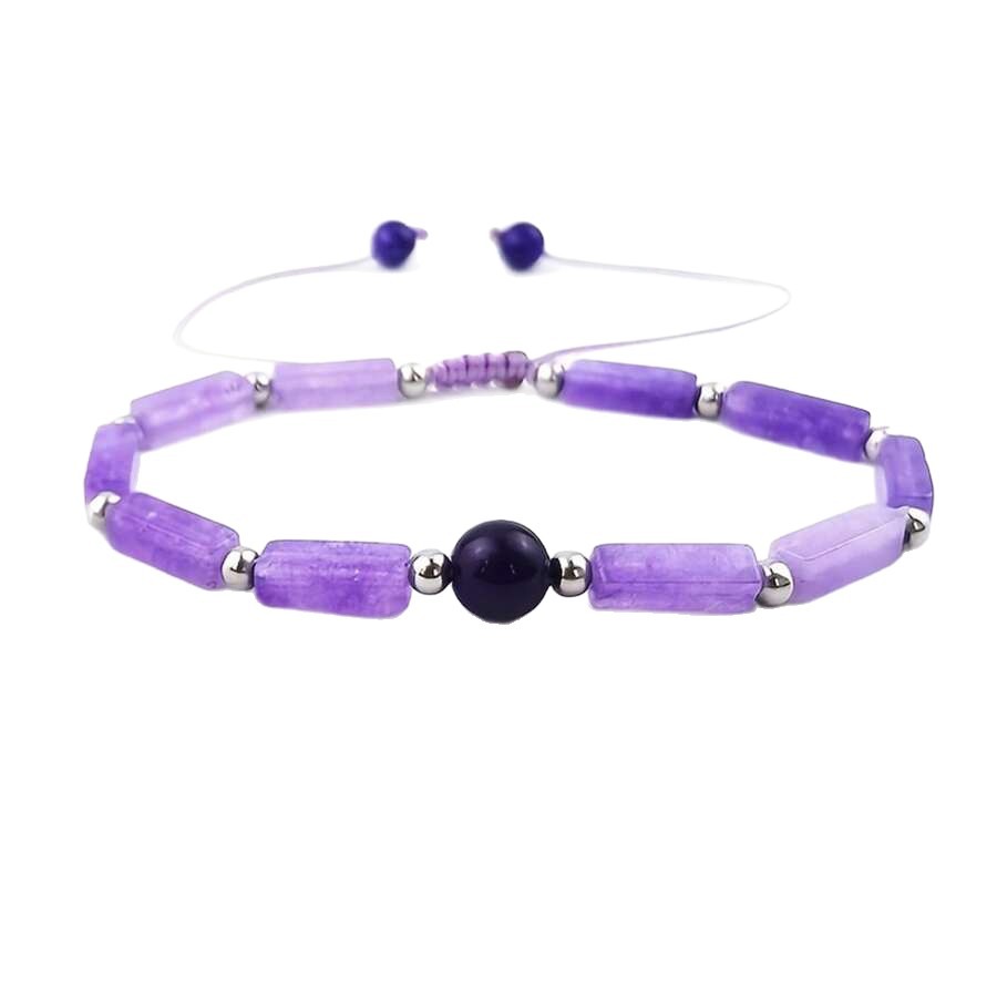 Natural Amethyst Rectangular Women's Braided Anklet