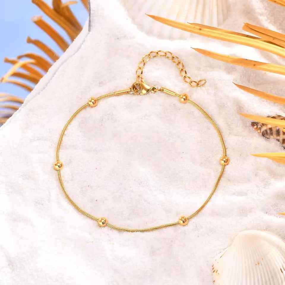 Tassel Anklet Gold Stainless Steel Waterproof Adjustable - Beauty Accessories