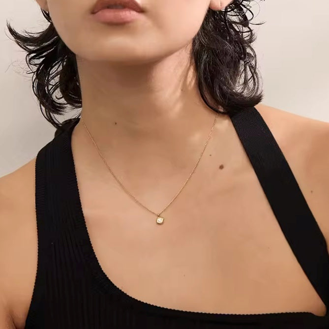 Waterproof Zircon Pendant Necklace 18k Gold Stainless Steel - Beauty Accessories
