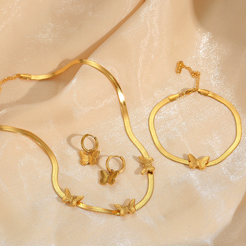 Butterfly Bracelet Women's 18K Gold Snake Bone Chain Jewelry - Beauty Accessories