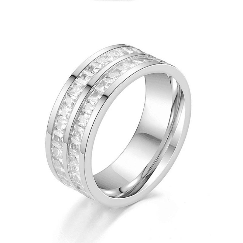 Fashion Rhinestones Rings Women Stainless Steel Ring - Beauty Accessories