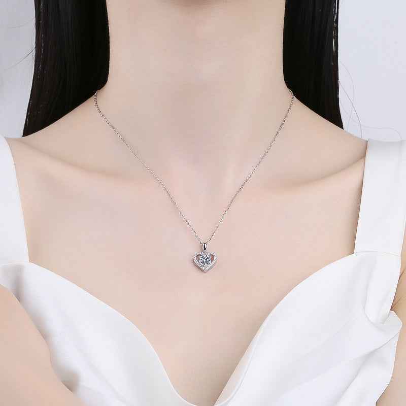 Sterling Silver Moissanite Ring Heart-shaped Necklace