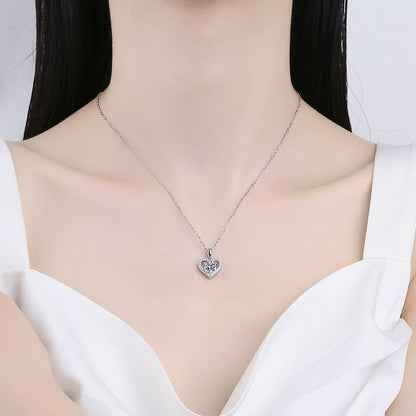 Sterling Silver Moissanite Ring Heart-shaped Necklace Female Clavicle Chain - Beauty Accessories