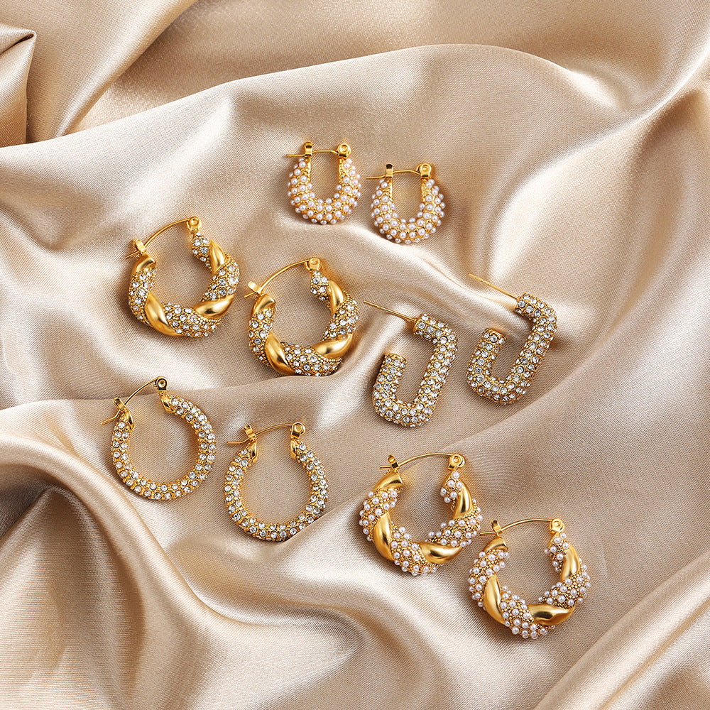 Stainless Steel 18K Gold Plating Twist-knot Earrings With Diamonds - Beauty Accessories