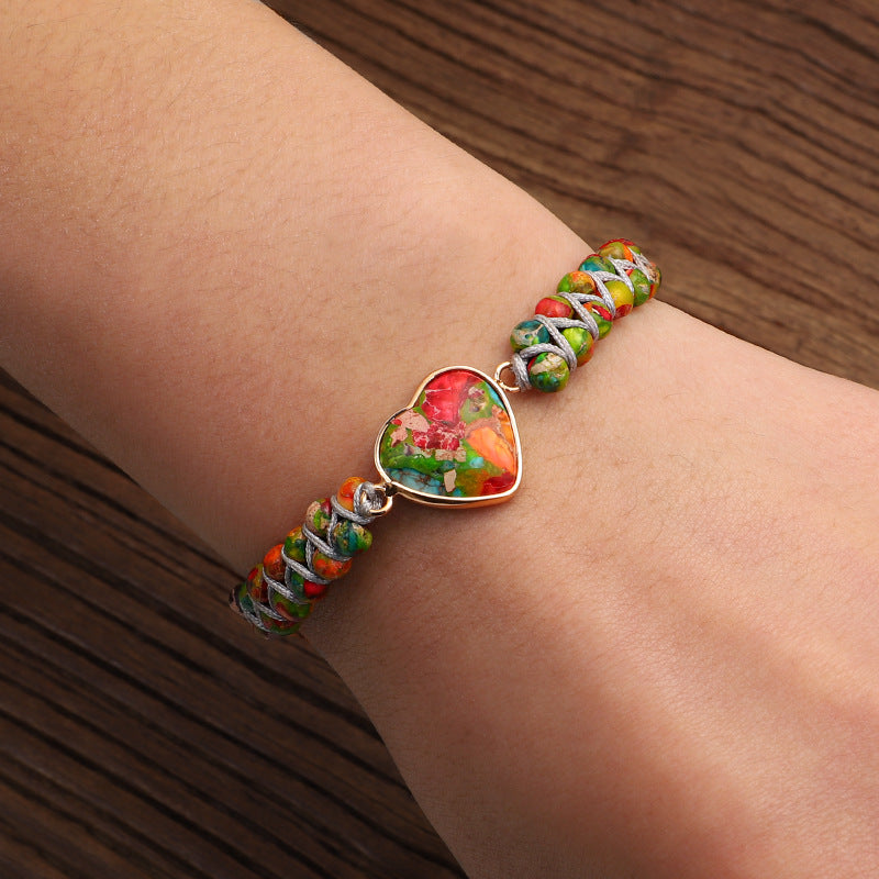 Wrapped Heart-shaped Emperor Bracelet Hand-woven Natural Stone Double Draw - Beauty Accessories