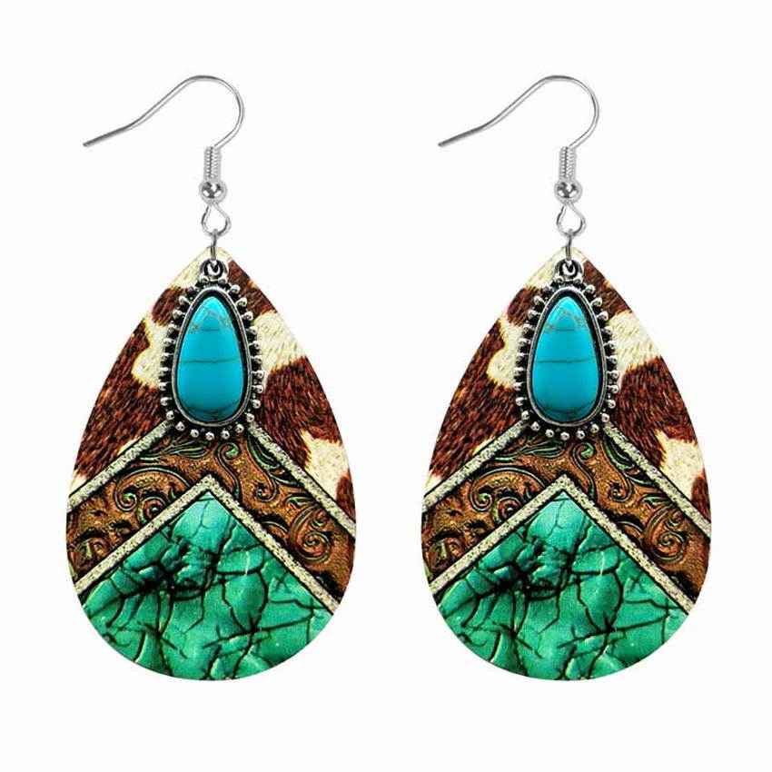 Retro Western Style Cows Pattern Wooden Earrings