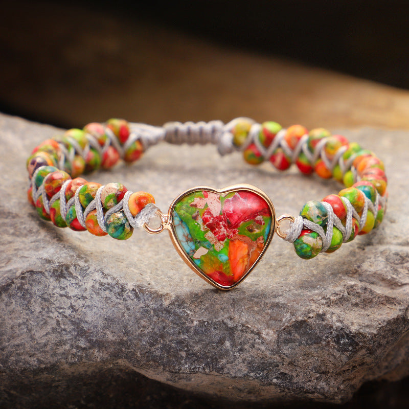 Wrapped Heart-shaped Emperor Bracelet Hand-woven Natural Stone Double Draw - Beauty Accessories